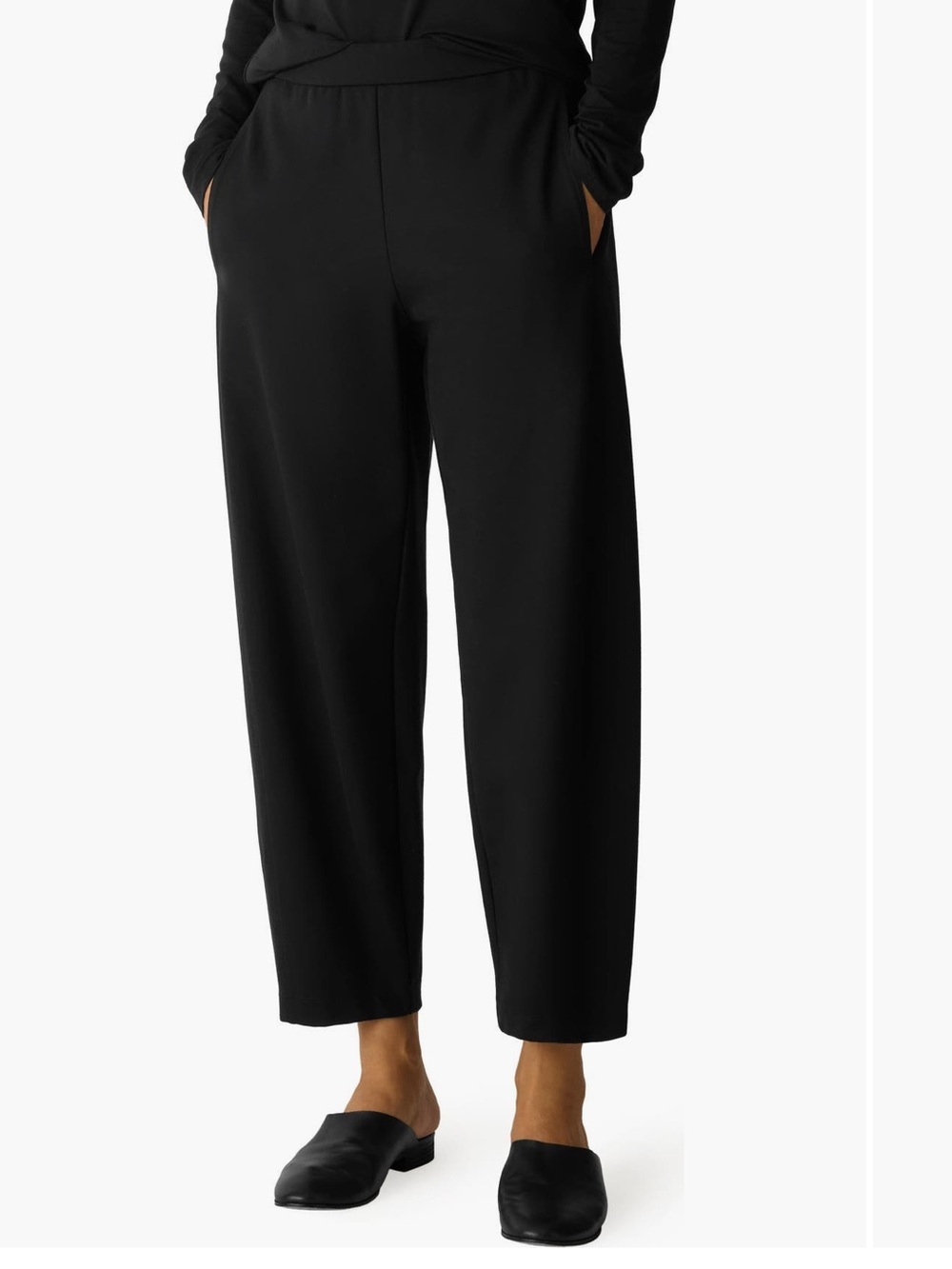 Eileen Fisher Tapered Ankle Pants Black Stretch Crepe NWT Large $188